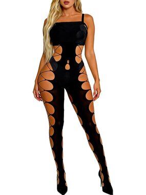 Women's Black Exotic Tights Soft Nightwear Lingerie Fishnet Body Stocking Suit
